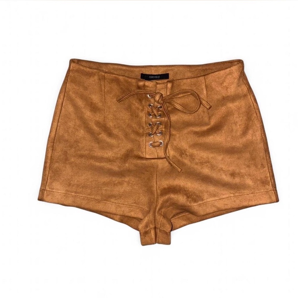 Forever 21 Lace-Up Suede High Waist Shorts - Tan